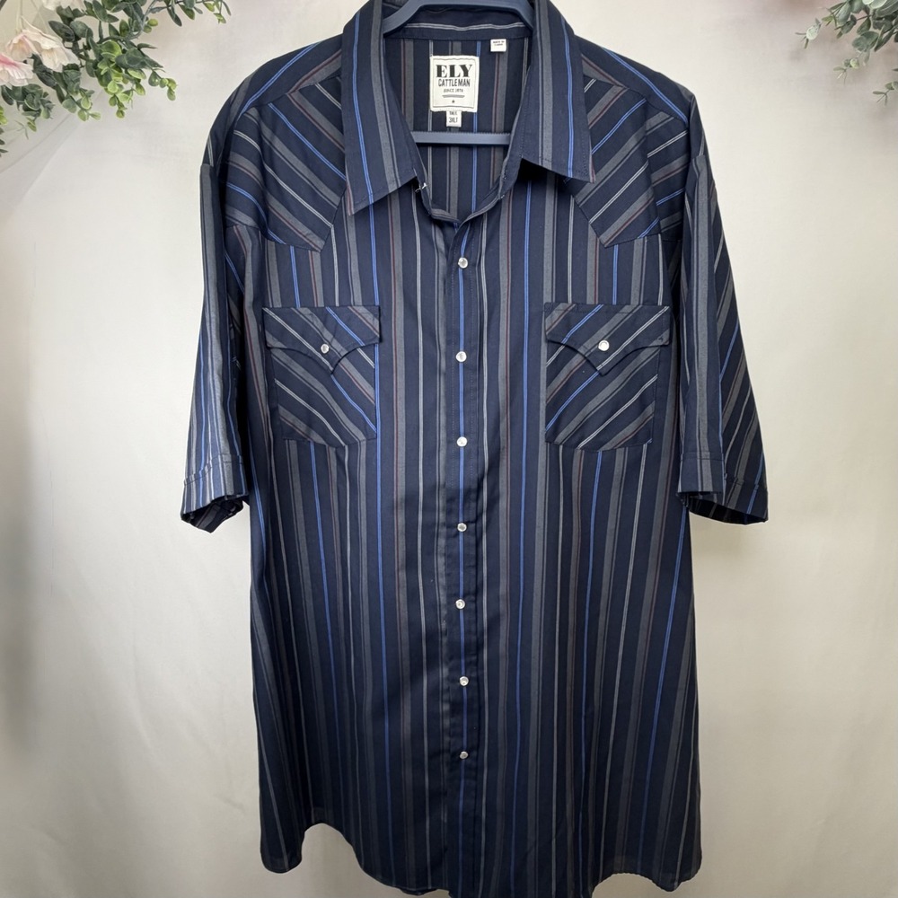 Vintage 90s ELY Cattleman Pearl Snap Western Shirt 3XLT Tall‎ Deadstock